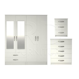 Bedroom Set, White Set, Wardrobe, Mirrored Chest Of Drawers & Bedside Table. Ready Assembled - thumbnail 1