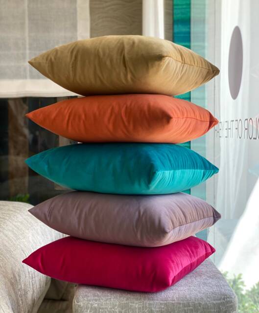 Velvet Solid Pillow Cover - Tan, Orange, Blue, Purple & Fucsia
