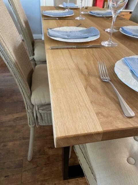 Oak Dining Table With Metal Legs Solid Wood Elegant Design - image 1