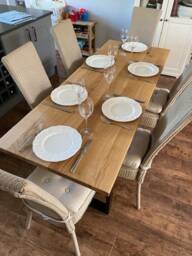 Oak Dining Table With Metal Legs Solid Wood Elegant Design - thumbnail 3