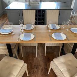Oak Dining Table With Metal Legs Solid Wood Elegant Design - thumbnail 4