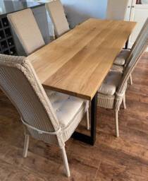 Oak Dining Table With Metal Legs Solid Wood Elegant Design - thumbnail 2