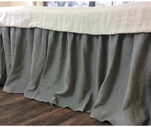 Linen Bedskirt in Medium Grey, Dust Ruffles, Shabby Chic Bedding, Romantic Country, Queen Bedskirt, Twin King - image 1