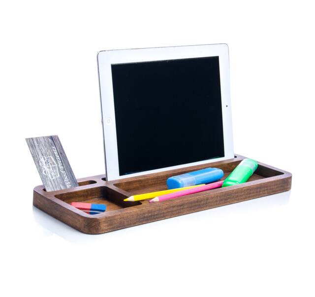 Oak Wood Desk Organizer Cell Phone Stand, Valet Tray, Catch All Display - image 1