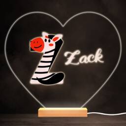 Alphabet Animals Letter Z Colourful Heart Personalised Gift Lamp Night Light - Bedroom - thumbnail 1