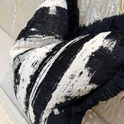 Black Cream Marble Fringe Cushion Cover Clarke & Fabric Modern Monochrome Pillow Case - thumbnail 4