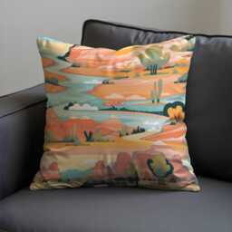 Desert Landscape Cushion Cover, Colorful Canyon River Illustration Pillow Case, Southwestern Scenic Throw Boho Home Decor - thumbnail 4