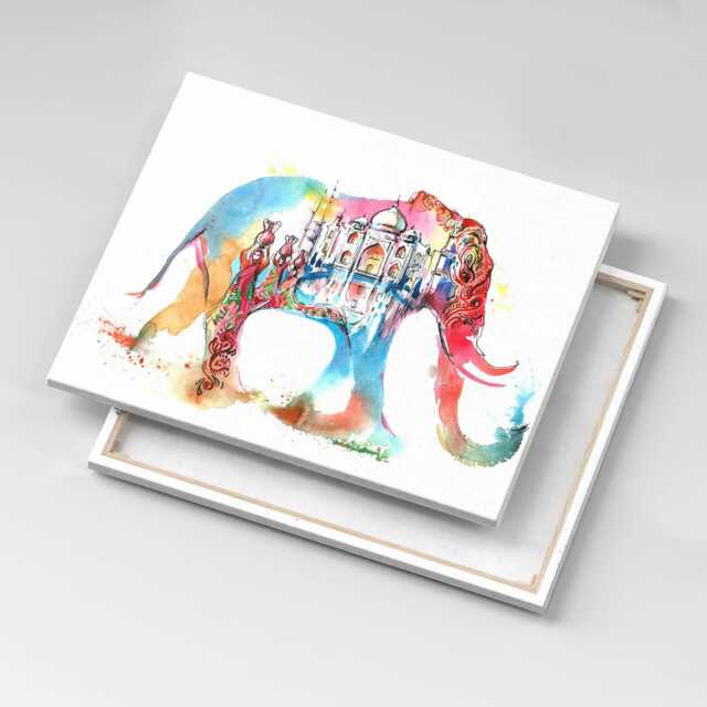 Indian Culture - Elephant Abstraction Canvas, Wall Art Picture, White Decoration, Canvas - image 1