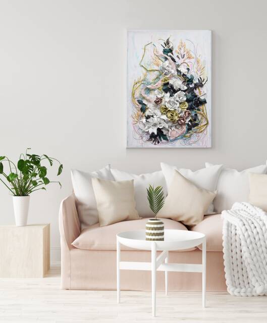 Abstract Floral Collage Art Mixed Media Nature Wall Decor - 19.7x27.6 - image 1