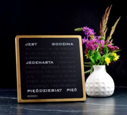 Polish Word Clock - White Led Wordclock, Polski Zegarek, Light Up Clock, Wood Electronic Clock - thumbnail 1