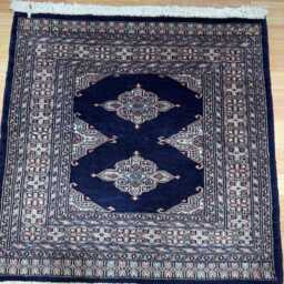 2.5x2.5 Navy Blue Bokhara Rug - Square Kitchen Wool Living Room Hand Knotted Wall Turkish - thumbnail 3