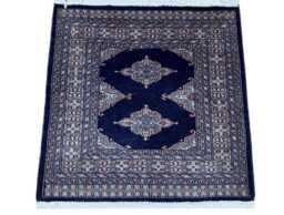 2.5x2.5 Navy Blue Bokhara Rug - Square Kitchen Wool Living Room Hand Knotted Wall Turkish - thumbnail 1