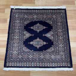 2.5x2.5 Navy Blue Bokhara Rug - Square Kitchen Wool Living Room Hand Knotted Wall Turkish - thumbnail 2