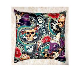 Awesome Japanese Tattoo Style Design With Geisha, Snakes & Skulls ~ Cushion Cover Fits An 18