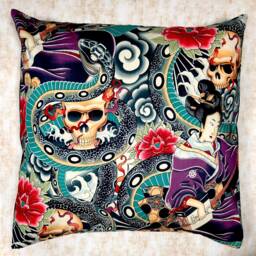 Awesome Japanese Tattoo Style Design With Geisha, Snakes & Skulls ~ Cushion Cover Fits An 18 - thumbnail 2