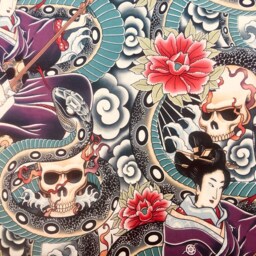 Awesome Japanese Tattoo Style Design With Geisha, Snakes & Skulls ~ Cushion Cover Fits An 18 - thumbnail 3