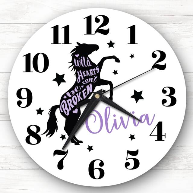 Black Horse Stars Girls Room Custom Gift Personalised Clock - image 1
