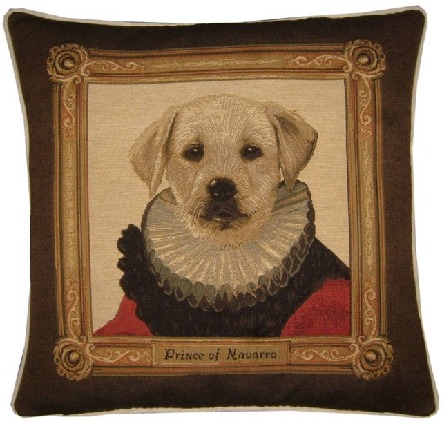 Sale Thierry Poncelet Yellow Labrador Puppy Red Coat Brown Frame Woven Tapestry Cushion Cover Sham - image 1