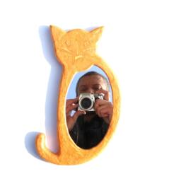 Cat Lovers Gift, Decorative Wall Mirror Cat Shaped, Orange Tabby Mirror, Home Or Office Decor, House Warming Gifts, Cat Shaped Furniture - thumbnail 2