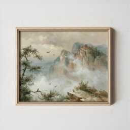 Misty Cliff Poster, Pine Mountain Print, Nature Wall Art, Paper - thumbnail 3