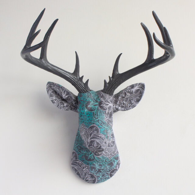 Faux Taxidermy Deer Head Fabric Wall Mount - Decor Turquoise Paisley Fad8915 - image 1