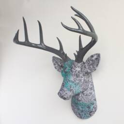 Faux Taxidermy Deer Head Fabric Wall Mount - Decor Turquoise Paisley Fad8915 - thumbnail 2