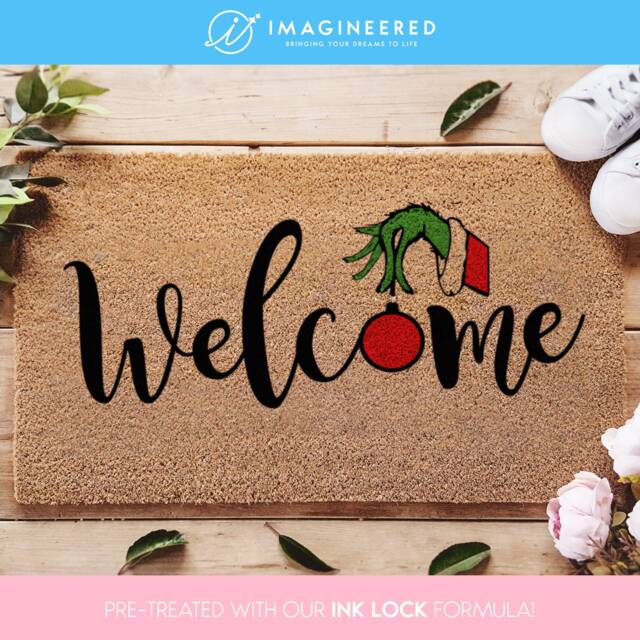 Welcome Grinch Doormat - Funny Christmas Rug Decorations Mat Porch Holiday - image 1