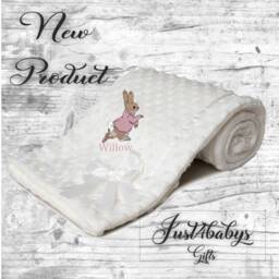 Personalised New in Peter Rabbit Embroidered Baby Dimple Bow Ribbon Trim Blanket 3 Colours Super Soft - thumbnail 3