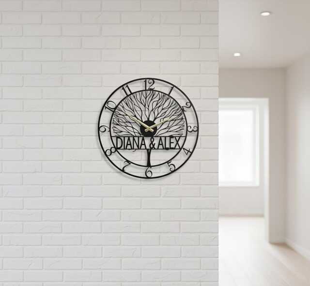 Personalized Metal Wall Clock With Names, Tree Of Life Design, Custom Family Name Clock, Oversized Farmhouse Modern - image 1