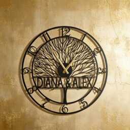 Personalized Metal Wall Clock With Names, Tree Of Life Design, Custom Family Name Clock, Oversized Farmhouse Modern - thumbnail 2