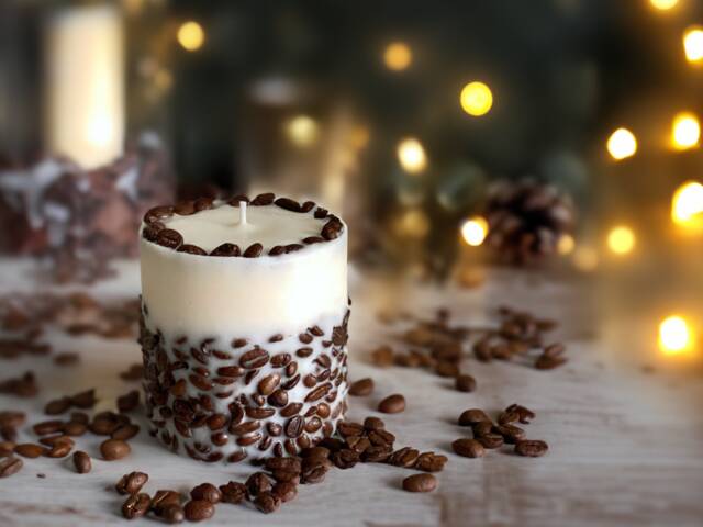 Coffee Scented Soy Candle Real Beans, Handmade Decor Boyfriend Birthday - Valentines Gift - image 1