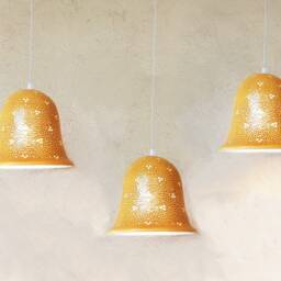 Handmade Amber Glaze Ceramic Pendant Light Bell Shape Kitchen Lighting - thumbnail 4