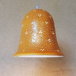 Handmade Amber Glaze Ceramic Pendant Light Bell Shape Kitchen Lighting - thumbnail 3