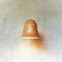 Handmade Amber Glaze Ceramic Pendant Light Bell Shape Kitchen Lighting - thumbnail 2