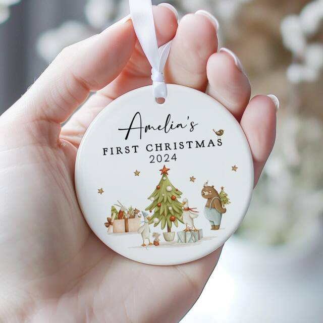Personalised First Christmas Decoration, Baby's 1st Rabbit New Baby Gift, Bauble, Bunny - image 1