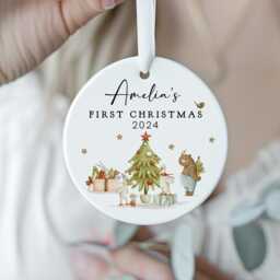 Personalised First Christmas Decoration, Baby's 1st Rabbit New Baby Gift, Bauble, Bunny - thumbnail 3