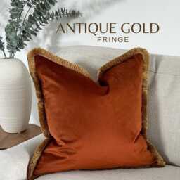 Burnt Orange Cushion Cover Velvet Throw Pillow With Fringe Trim - Multiple Sizes - thumbnail 2