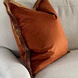 Burnt Orange Cushion Cover Velvet Throw Pillow With Fringe Trim - Multiple Sizes - thumbnail 4