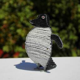 Handmade Beaded Penguin Sculpture, African Wire Art - thumbnail 2