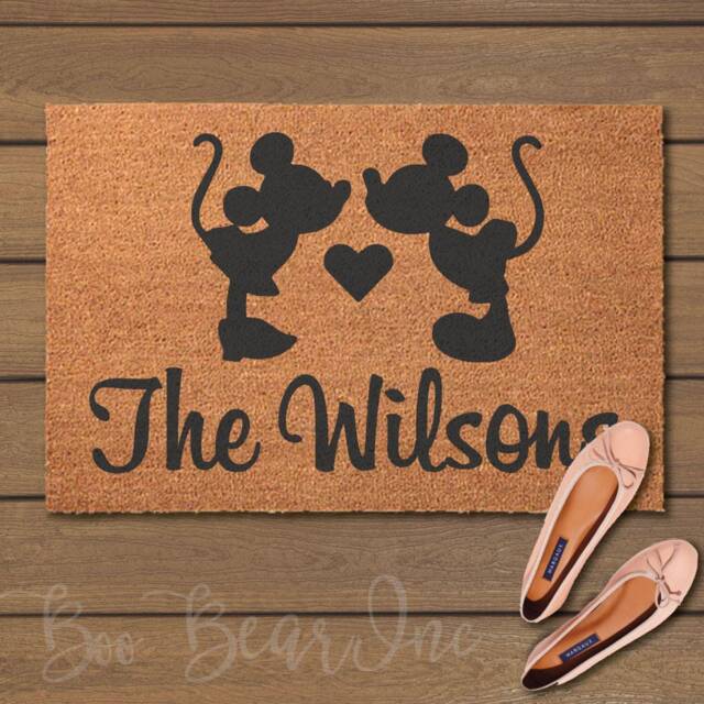 Personalized Kissing Mickey & Minnie Doormat - Welcome Mats- Fun Doormats Customized Door Mats