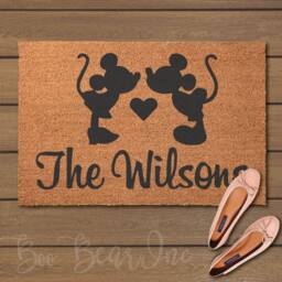 Personalized Kissing Mickey & Minnie Doormat - Welcome Mats- Fun Doormats Customized Door Mats