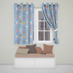 Easter Chick Bunny Carrot Rainbow Flower Sky Blue Background Seamless Pattern Readymade Eyelet Ring Top Thermal 100% Blackout Curtains - thumbnail 1