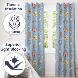 Easter Chick Bunny Carrot Rainbow Flower Sky Blue Background Seamless Pattern Readymade Eyelet Ring Top Thermal 100% Blackout Curtains - thumbnail 3