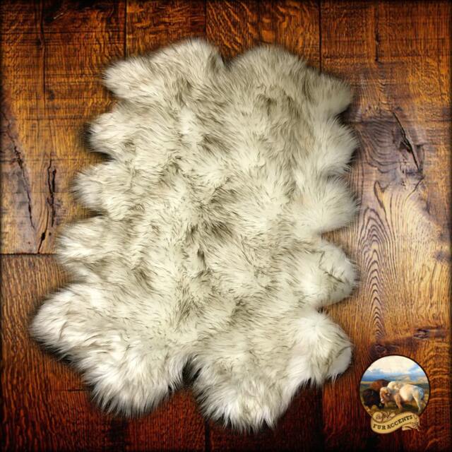 Faux Fur Quad Sheepskin Accent Rug - White With Brown Tips- Designer Shag Rugs Accents Usa - image 1