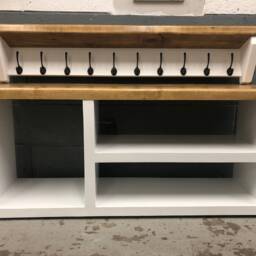 Farrow & Ball Boot & Shoe Bench With Coat Rack - Tall Storage Rustic Pine - thumbnail 4