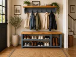 Farrow & Ball Boot & Shoe Bench With Coat Rack - Tall Storage Rustic Pine