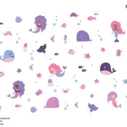 Mermaid & Whales Wall Sticker Pack, Pink Purple Decals, Stickers For Walls, Themed Room, Underwater Decal - thumbnail 2