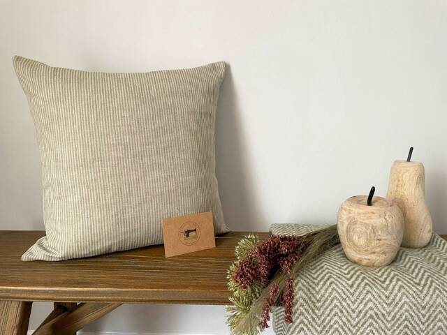Maisie - Green Stripe Linen Modern Farmhouse Cushion Covers - image 1