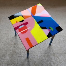 Pink Resin Coffee Table Boho Pop Art Side Table With Painted Legs - thumbnail 3
