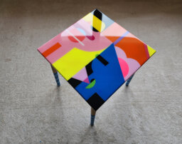 Pink Resin Coffee Table Boho Pop Art Side Table With Painted Legs